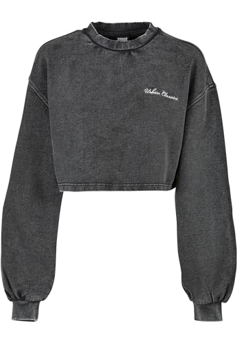 Urban Classics Damen TB5461-Ladies Cropped Small Embroidery Terry Crewneck Sweatshirt, Black, XL von Urban Classics