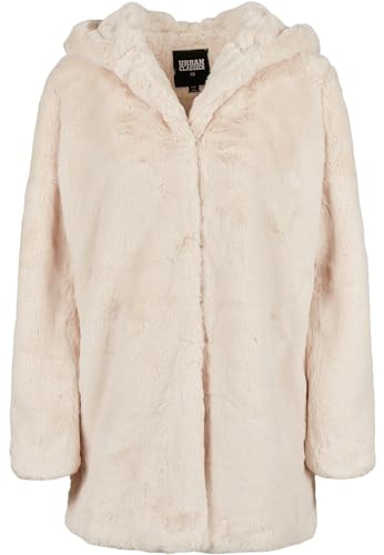 Urban Classics Ladies Hooded Teddy Coat aus Fake Kaninchenfell, Damen Mantel mit Kapuze und Seitentaschen, Offwhite, 5XL von Urban Classics