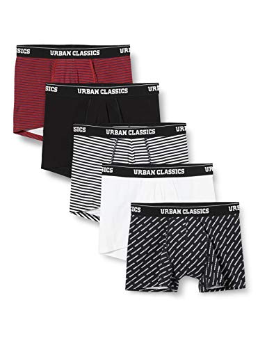 Urban Classics Herren Boxer Shorts 5-Pack Boxershorts, bur/dkblu+wht/blk+wht+AOP+blk, XL (5er Pack) von Urban Classics