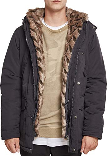 Urban Classics Herren TB2431-Hooded Faux Fur Parka, Schwarz (Black 00007), L von Urban Classics