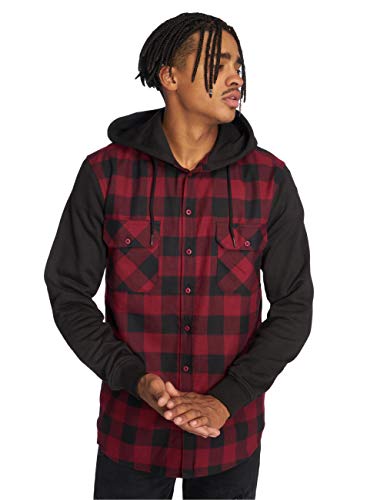 Urban Classics Herren Hooded Checked Flanell Sweat Sleeve Shirt Freizeithemd, Mehrfarbig (Blk/Burgundy/Blk 798), S EU von Urban Classics