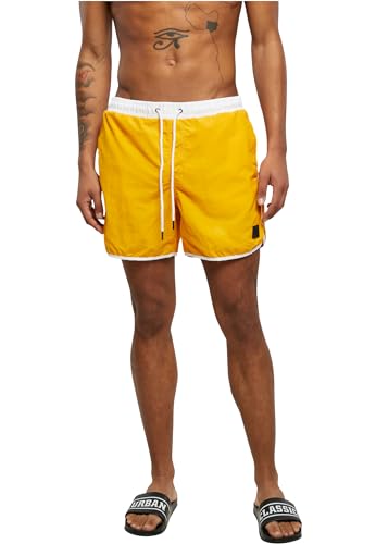 Urban Classics Herren Badehose Retro Swimshorts, Retro Badehose für Männer, mit Kordelzug, white/magicmango, S von Urban Classics