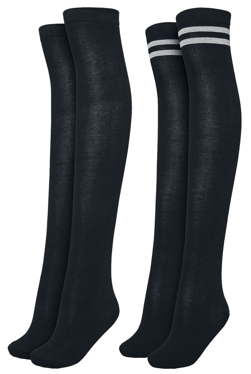 Urban Classics Kniestrümpfe - Ladies Overknee Socks 2-Pack - EU 36-39 - für Damen - Größe EU 36-39 - schwarz/schwarz-grau von Urban Classics