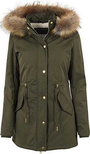 Urban Classics Ladies Sherpa Parka Wintermantel Winterjacke Damen | Teddyfutter Kapuze | olive | Gr. S von Urban Classics