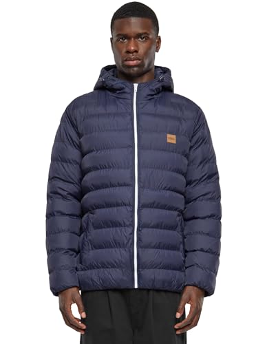 Urban Classics TB863 Herren Jacke Basic Bubble Jacket - gefütterte, leichte Steppjacke für Männer mit Kapuze und Logo-Patch - Farbe Navy, Größe XL von Urban Classics