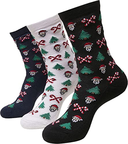 Urban Classics Unisex TB4645-Grumpy Santa Christmas 3-Pack Socken, Black/Navy/White, 43-46 von Urban Classics