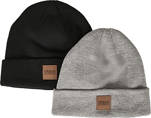 Urban Classics Unisex Kinder UCK626-Logopatch Kids 2-Pack Beanie-Mütze, Black+Grey, 134/140 von Urban Classics