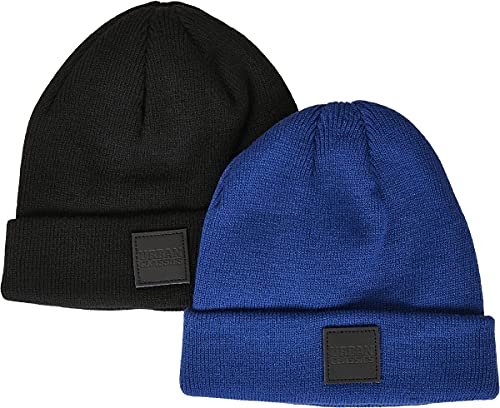 Urban Classics Unisex Kinder UCK626-Logopatch Kids 2-Pack Beanie-Mütze, Black/royal Blue, 122/128 von Urban Classics