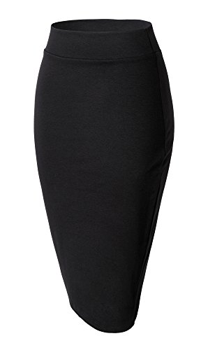 Damen Midi Rock Stretch Figurbetont Business Bleistift Röcke (XL, schwarz) von Urban GoCo