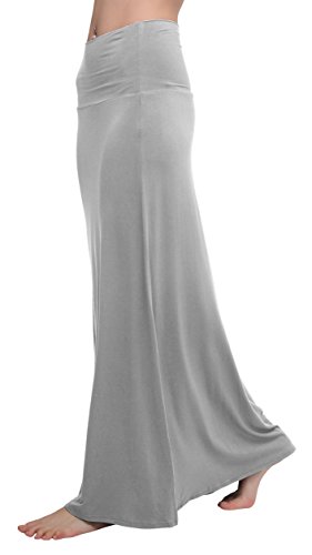 Damen Rock Lange Elastischer Strertchy Zigeuner Maxi Rock (L, hellgrau) von Urban GoCo