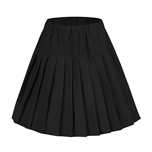 Damen Schulmädchen-Stil Skater Röcke Faltenrock Schuluniform (XL, schwarz) von Urban GoCo