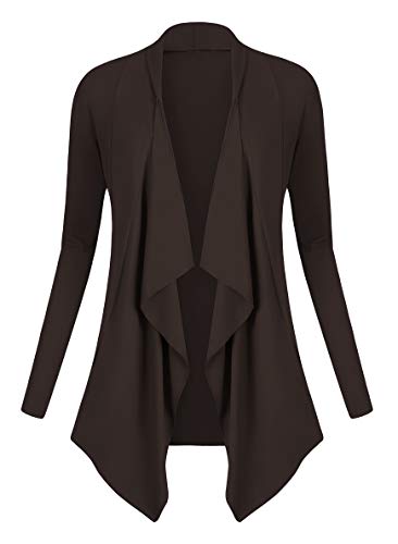 Urban GoCo Damen Strickjacke Cardigan Langarmshirt Wasserfall Strickmantel (M, Kaffee) von Urban GoCo