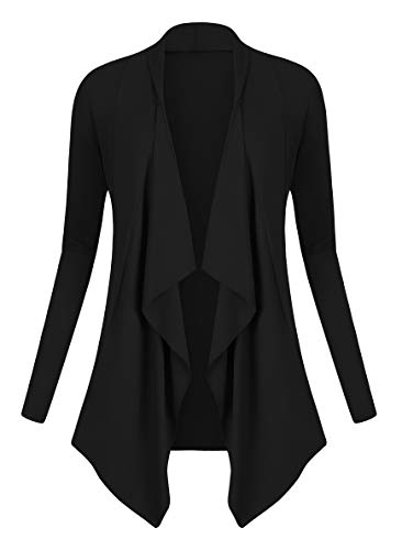 Urban GoCo Damen Strickjacke Cardigan Langarmshirt Wasserfall Strickmantel (XXL, Schwarz) von Urban GoCo