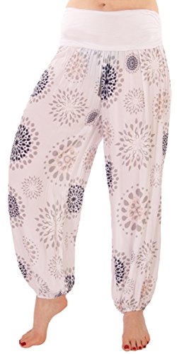 URBAN FASHION Leichte Haremshose PB OneSize in Viele Muster bis Größe 50 Übergröße Damen Sommerhose Pumphose Haremshose (as3, Numeric, Numeric_42, Numeric_50, Regular, Regular, weiß) von Urban GoCo