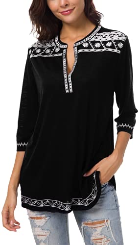 Urban GoCo Damen Böhmen Stickerei V-Ausschnitt Tops Blouse (schwarz, 2XL) von Urban GoCo