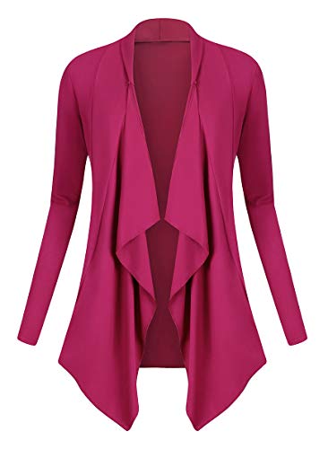 Urban GoCo Damen Strickjacke Cardigan Langarmshirt Wasserfall Strickmantel (L, Fuchsia Rose) von Urban GoCo