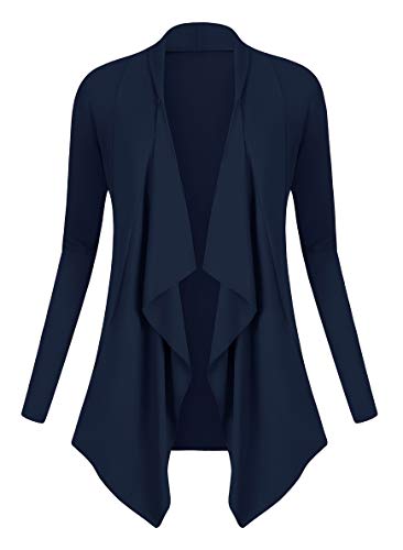 Urban GoCo Damen Strickjacke Cardigan Langarmshirt Wasserfall Strickmantel (L, Navy blau) von Urban GoCo