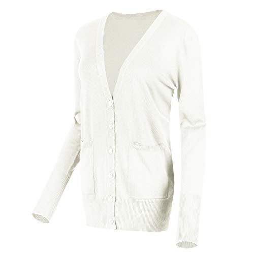 Urban GoCo Damen Strickjacke Cardigan mit V-Ausschnitt (M, Weiß) von Urban GoCo