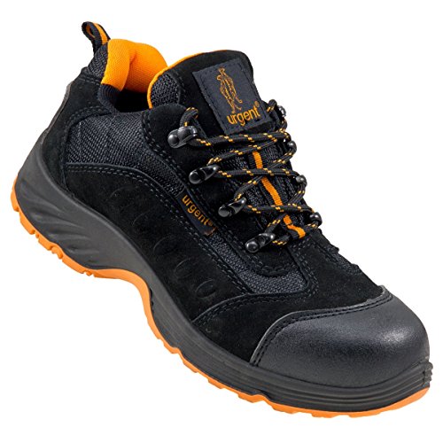 Urgent Leightweight Leder Herren Schuhe Sicherheit Arbeitsschuh mit Stahlkappe 210 S1, Schwarz / Orange, 42 2/3 EU von Urgent