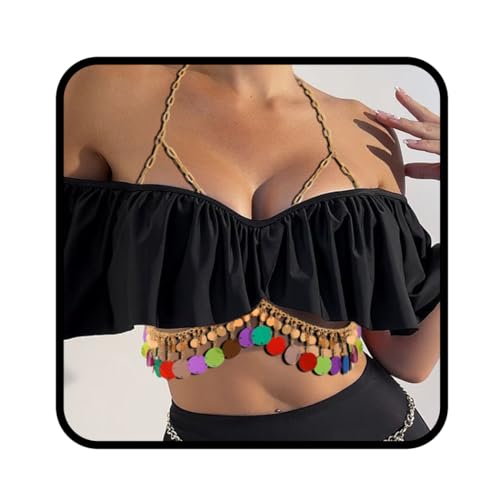 Ushiny Sexy Pailletten Körperkette goldene Brustketten Quaste Bikini Rave Accessoires Party Körper Accessoires für Frauen und Mädchen von Ushiny