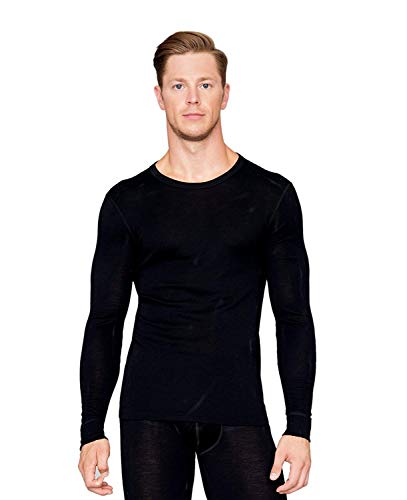 Utenos 100% merino wolle Herren Unterhemd Langarm (L, BLACK) von UTENOS