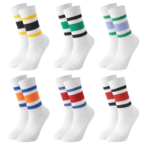 Utensilsto 6er Pack Tennissocken Damen 35-38 Damen Socken Retro Sportsocken Baumwollesocken Weiß Socken mit Farbigen Streifen Motiv Sportstrümpfe für Tennis Arbeit Lauf Sport Alltag(bunt) Utensilsto 6er Pack Tennissocken Damen 35-38 Damen Socken Retro Sportsocken Baumwollesocken Weiß Socken mit Farbigen Streifen Motiv Sportstrümpfe für Tennis Arbeit Lauf Sport Alltag(bunt) von Utensilsto