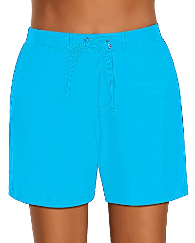 Utyful Damen Boardshorts Mid Waisted Lange Badehose Schnürung Elastische Taille Badeanzug Unterteil Badeshorts Frauen, Hawaii-Ozeanblau, XX-Large von Utyful