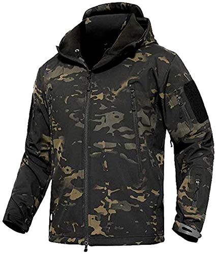 Uugood Herren Softshelljacke Taktische Fleece Jacke Winter Warm Combat Kapuze Militär Mantel, Cp Black, XL von Uugood