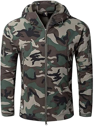 Uugood Herrenjacken, wasserdicht, mit Kapuze, Fleece, Winterjacke, Militär, Softshell Jacke, taktische Jacke, Outdoor, Kapuzenpullover, für Skifahren, Jagd, Airsoft, Clmc, L von Uugood