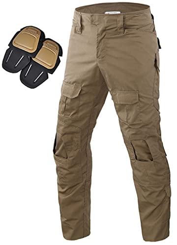 Uugood Militär Hose, Taktische Hose Herren G3 Camouflage Ripstop Combat Hose mit Knieschoner Multicam Cargo Hose für Outdoor Aktivitäten Paintball Jagd Airsoft (Khaki, L) von Uugood