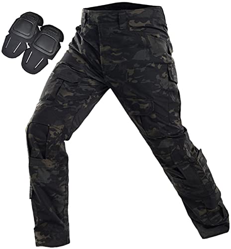 Uugood Militär Hose, Taktische Hose Herren G3 Camouflage Ripstop Combat Hose mit Knieschoner Multicam Cargo Hose für Outdoor Aktivitäten Paintball Jagd Airsoft (Schwarze Nacht, XL) von Uugood