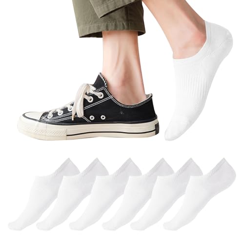 Uwiyo 6 Paar Sneaker Socken Damen Herren,Füsslinge Sneakersocken Unsichtbare Socken mit Rutschfest Silikon No Show Socken Schwarz Weiß 35-44 (DE/NL/SE/PL, Numerisch, 35, 40, Regular, Regular, Weiß) von Uwiyo