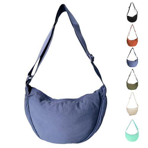 Uwiyo Crossbody Bag Damen Halbmond Schultertasche Hobo Halfmoon Bag Dumpling Umhängetasche Nylon Einfarbige Schultertasche für Damen (Blau) von Uwiyo