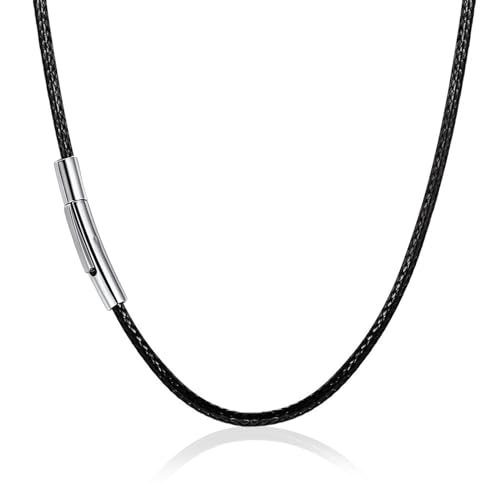 Uwiyo Kunstleder Halskette für Damen Herren, 2/3/4mm Schwarz Geflochten Lederkette mit Edelstahl Verschluss Geflochtene Kunstleder Kette Halskette für Männer Jungen 46/51/56/61cm (Schwarz-2mm, 56) von Uwiyo