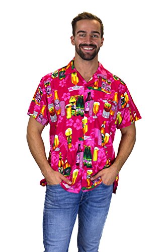 Funky Hawaii-Hemd für Herren | XS-12XL | kurzärmelig | Brusttasche | Hawaii-Aufdruck | Bierflasche, Rosa, M von V.H.O.