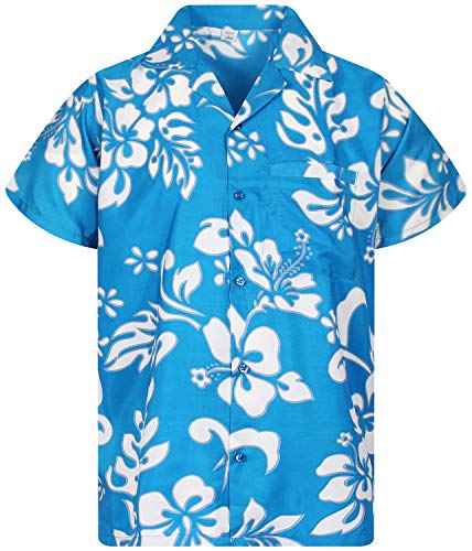 V.H.O. Funky Hawaii-Hemd, Herren, Kurzarm, Hibiscus, Türkis, M von V.H.O.