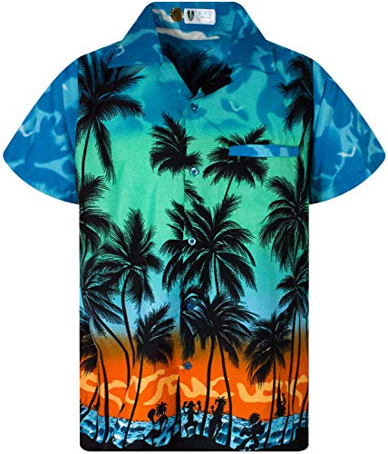 V.H.O. Funky Hawaii-Hemd, Herren, Kurzarm, Beach, Eclectic-Türkis, 3XL von V.H.O.