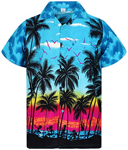 V.H.O. Funky Hawaii-Hemd, Herren, Kurzarm, Beach, Türkis, 6XL von V.H.O.