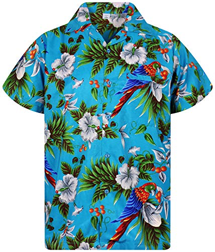 V.H.O. Funky Hawaii-Hemd, Herren, Kurzarm, Cherry-Parrot, Türkis, 6XL von V.H.O.