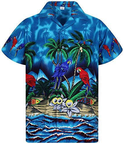 V.H.O. Funky Hawaii-Hemd, Herren, Kurzarm, Parrot, Türkis, 5XL von V.H.O.