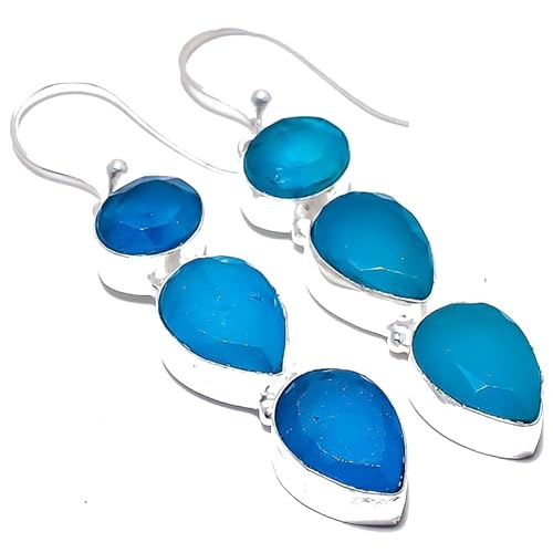 Blue Chalcedony Drop Earrings Handmade2" For Girls Women 925 Sterling Silver Plated Jewelry From VACHEE 2562 von VACHEE