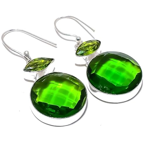 Grüne Amethyst Quarz Tropfen Ohrringe handgefertigt 2" für Mädchen Frauen 925 Sterling Silber vergoldet Schmuck von VACHEE 2602 von VACHEE