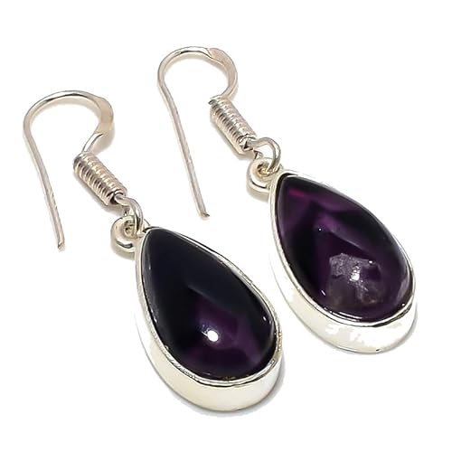 Lila Amethyst Quarz handgemachte Tropfenohrringe 1,58" für Mädchen Frauen 925 Sterling Silber vergoldet Schmuck von VACHEE 2168 von VACHEE