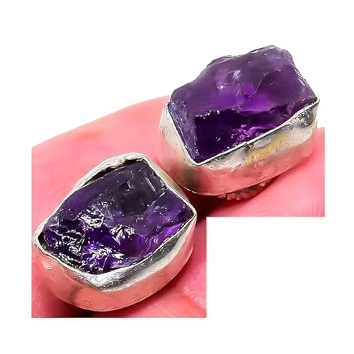 Unbeschnittener lila brasilianischer Amethyst-Quarz, handgefertigte Ohrstecker für Mädchen und Frauen, 925er Sterlingsilber vergoldeter Schmuck von VACHEE 4327 von VACHEE