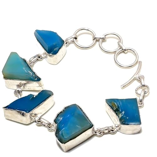 VACHEE Aqua Chalcedon Fünf Collet Gems Handgefertigtes Armband 7-9" Für Mädchen Frauen 925 Sterling Silber vergoldeter Schmuck 3392 von VACHEE