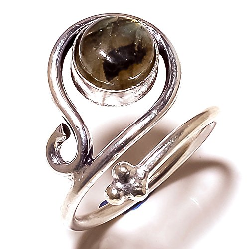 VACHEE Black Rutile Handmade Adjustable Ring size 7 US for Girls women 925 Sterling Silver Plated Jewelry from 1570 von VACHEE