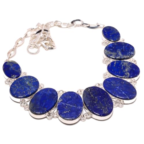 VACHEE Blaue Lapislazuli-Halskette, handgefertigt, 45,7 cm, für Mädchen und Frauen, 925er-Sterlingsilber vergoldeter Schmuck 5947 von VACHEE