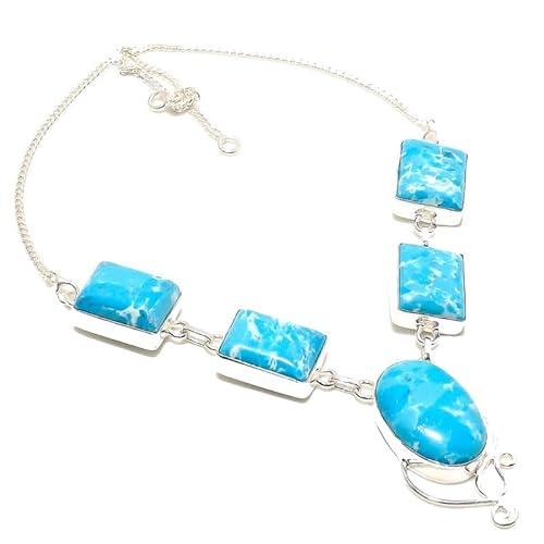 VACHEE Blaue Larimar-Kragenhalskette mit fünf Collet-Edelsteinen, 45,7 cm, 925er-Sterlingsilber vergoldeter Schmuck 3646 von VACHEE