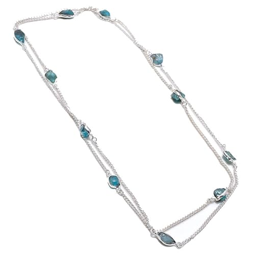 VACHEE Blauer Aquamarin, rauer Stein, handgefertigte Halskette mit tiefem Kragen, 91,4 cm, für Mädchen und Frauen, 925er-Sterlingsilber vergoldeter Schmuck 5147 von VACHEE