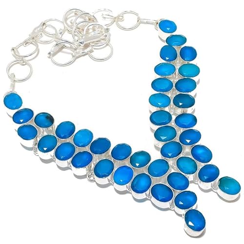 VACHEE Blauer Chalcedon, handgefertigt, schwere Halskette, 45,7 cm, für Mädchen und Frauen, 925er-Sterlingsilber vergoldeter Schmuck 2844 von VACHEE